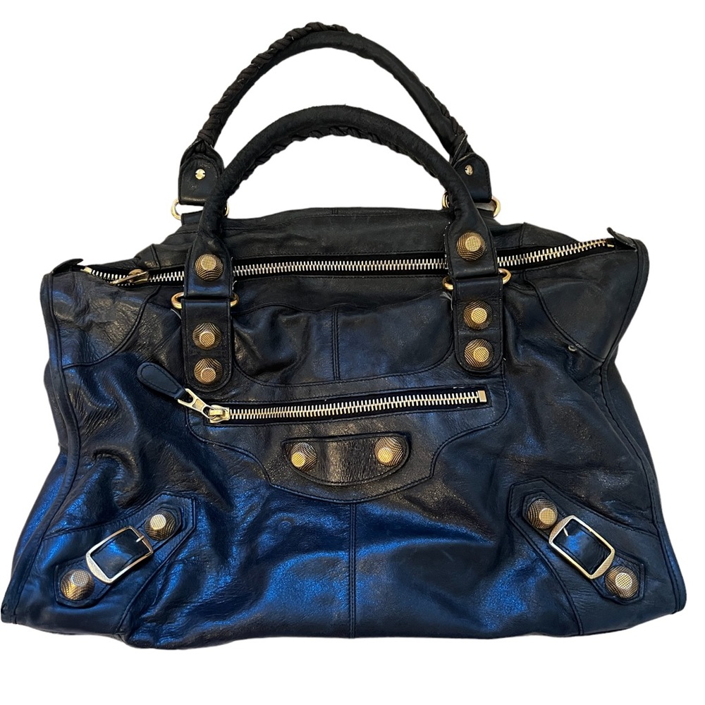 Balenciaga Giant City Bag Black Authentic Gold Studs